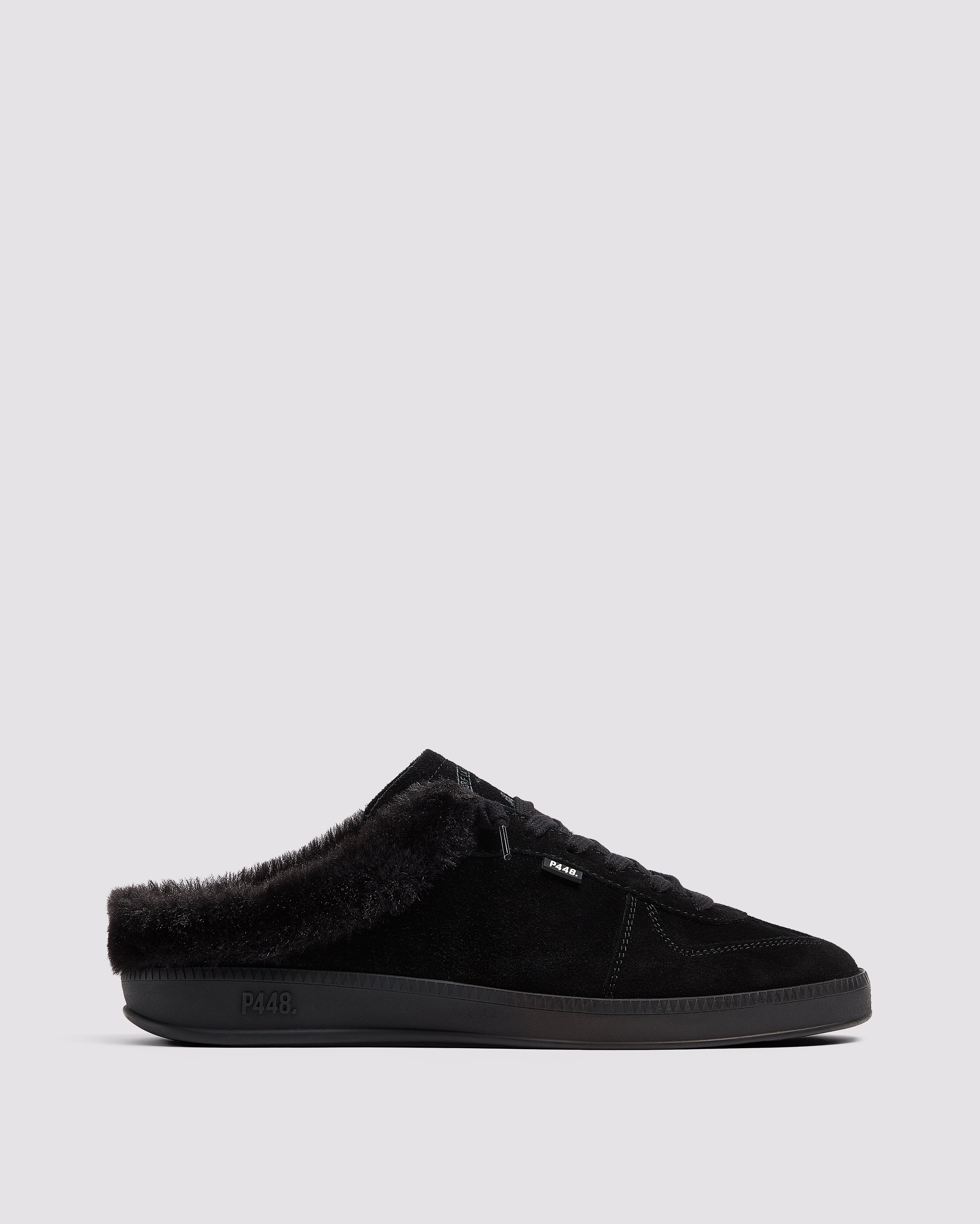 Monaco Black - Women's Low-Top Black Suede Mule Sneaker – P448®