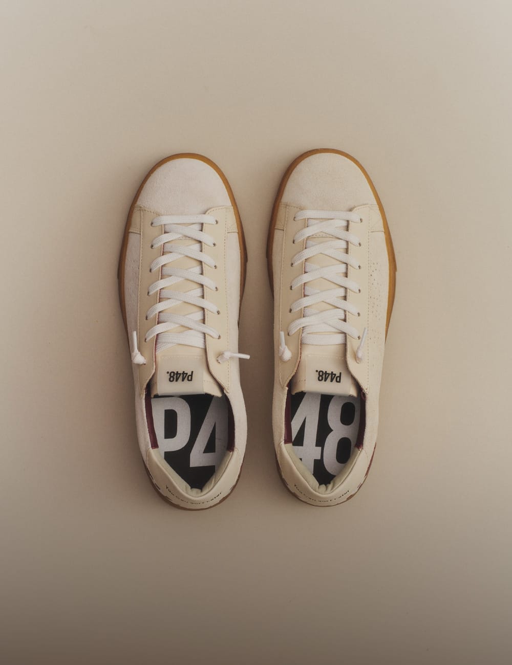 P448 off-white suede Sneakers overhead with gum sole, men's casual Shoes