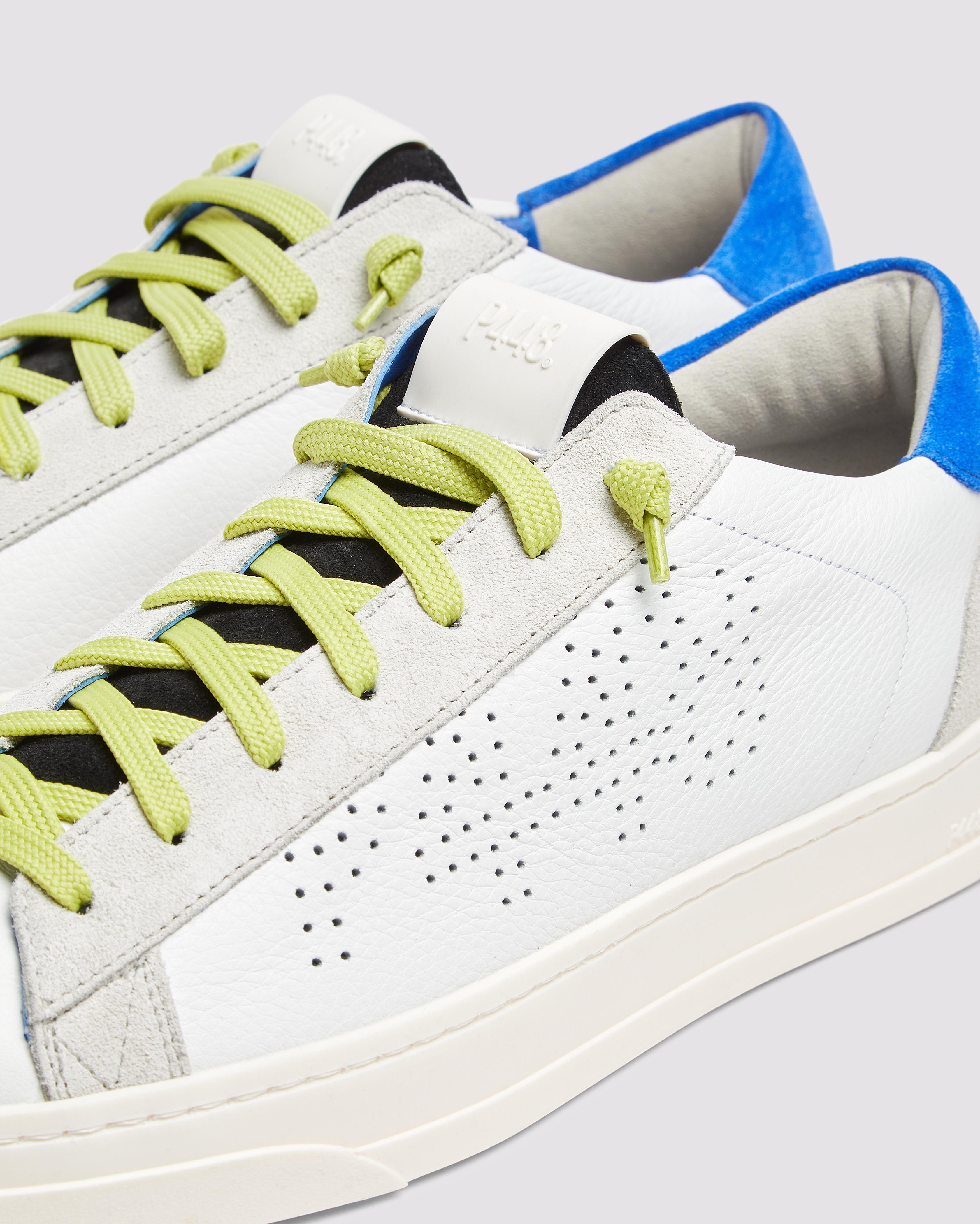 Jack Neon Blue - Men's Low-Top White Leather Sneaker – P448®