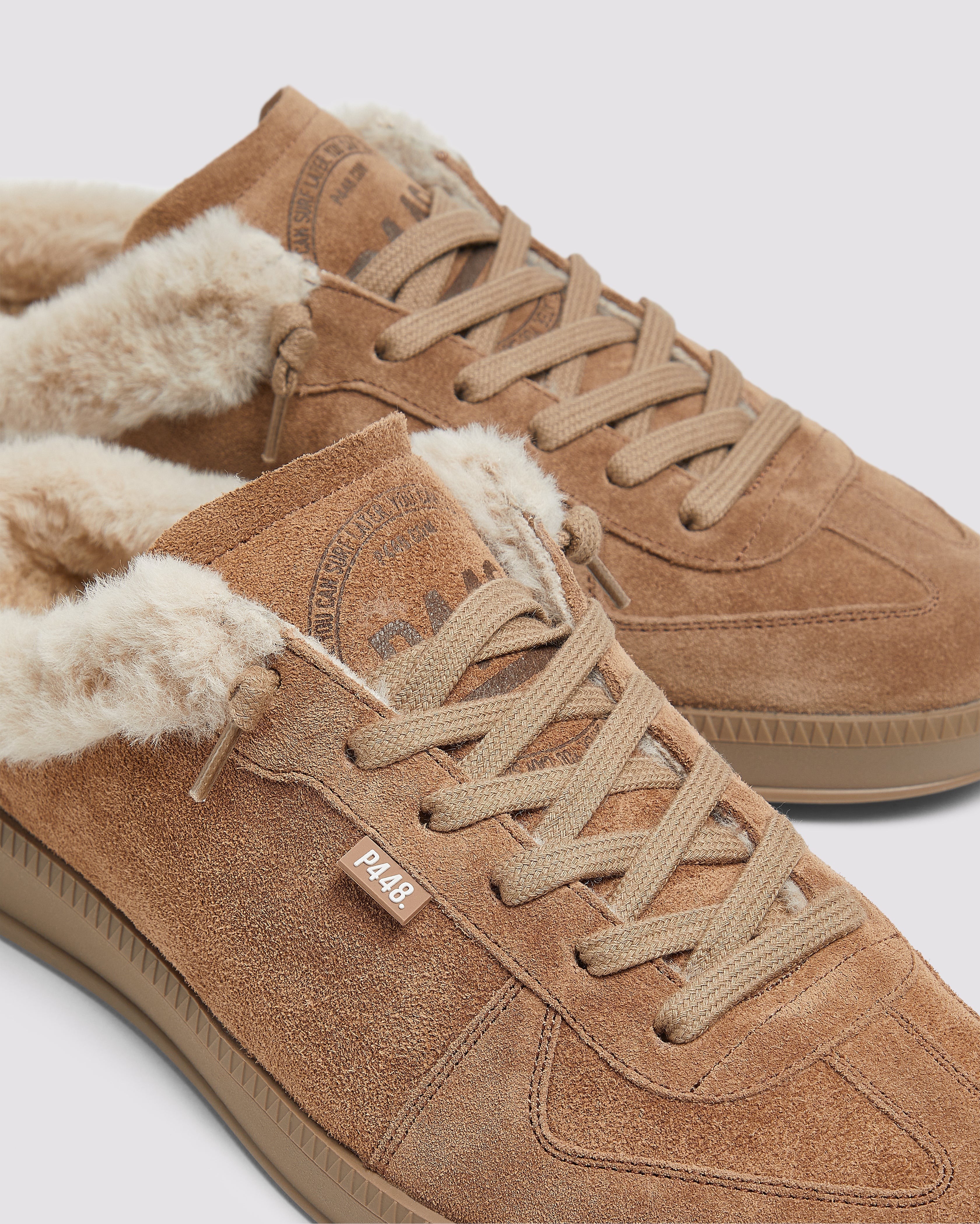 Monaco Saddle - Women's Low-Top Brown Suede Mule Sneaker – P448®