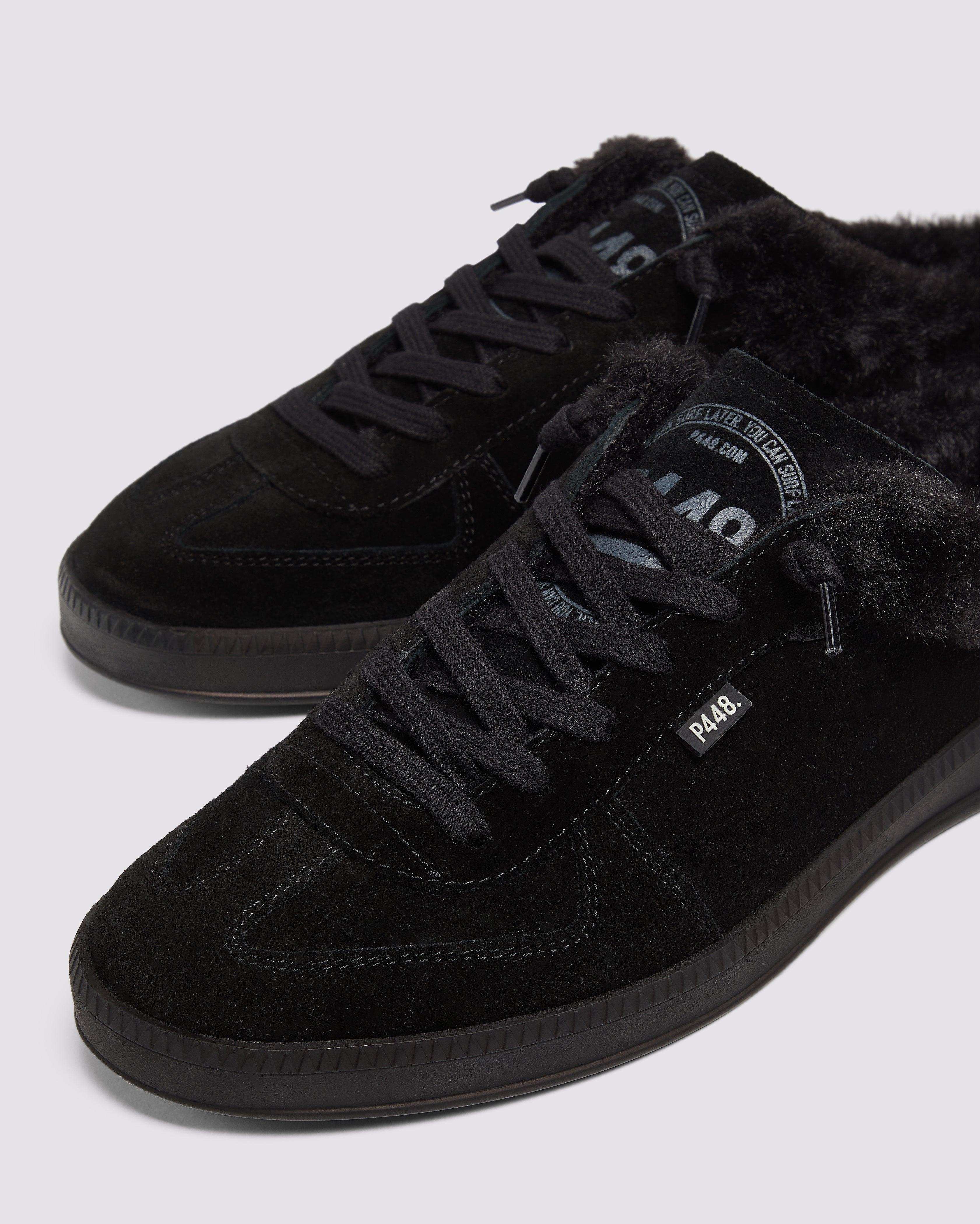 Monaco Black - Women's Low-Top Black Suede Mule Sneaker – P448®