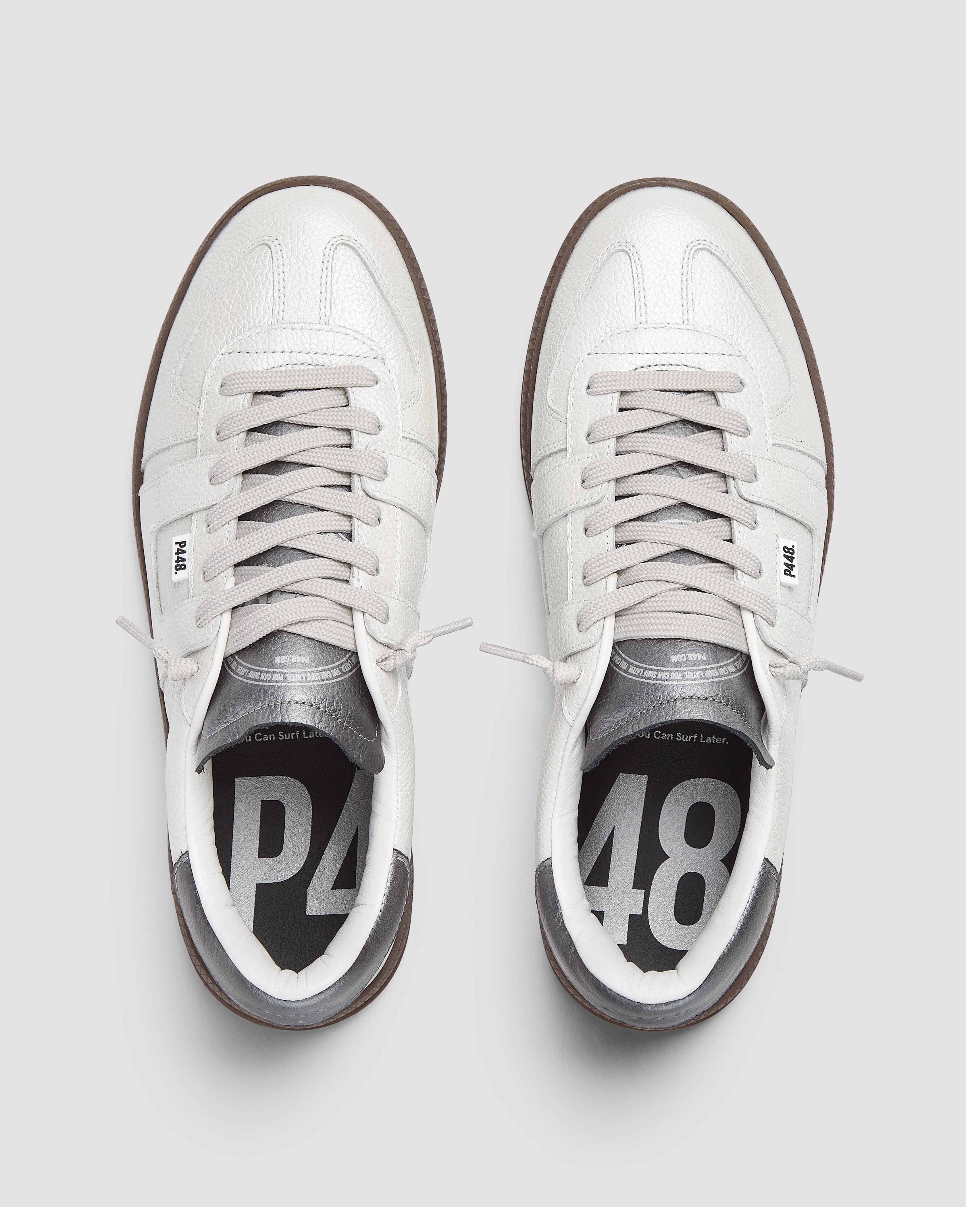 Monza Metal/White - Women's Low-Top White Leather Sneaker – P448®