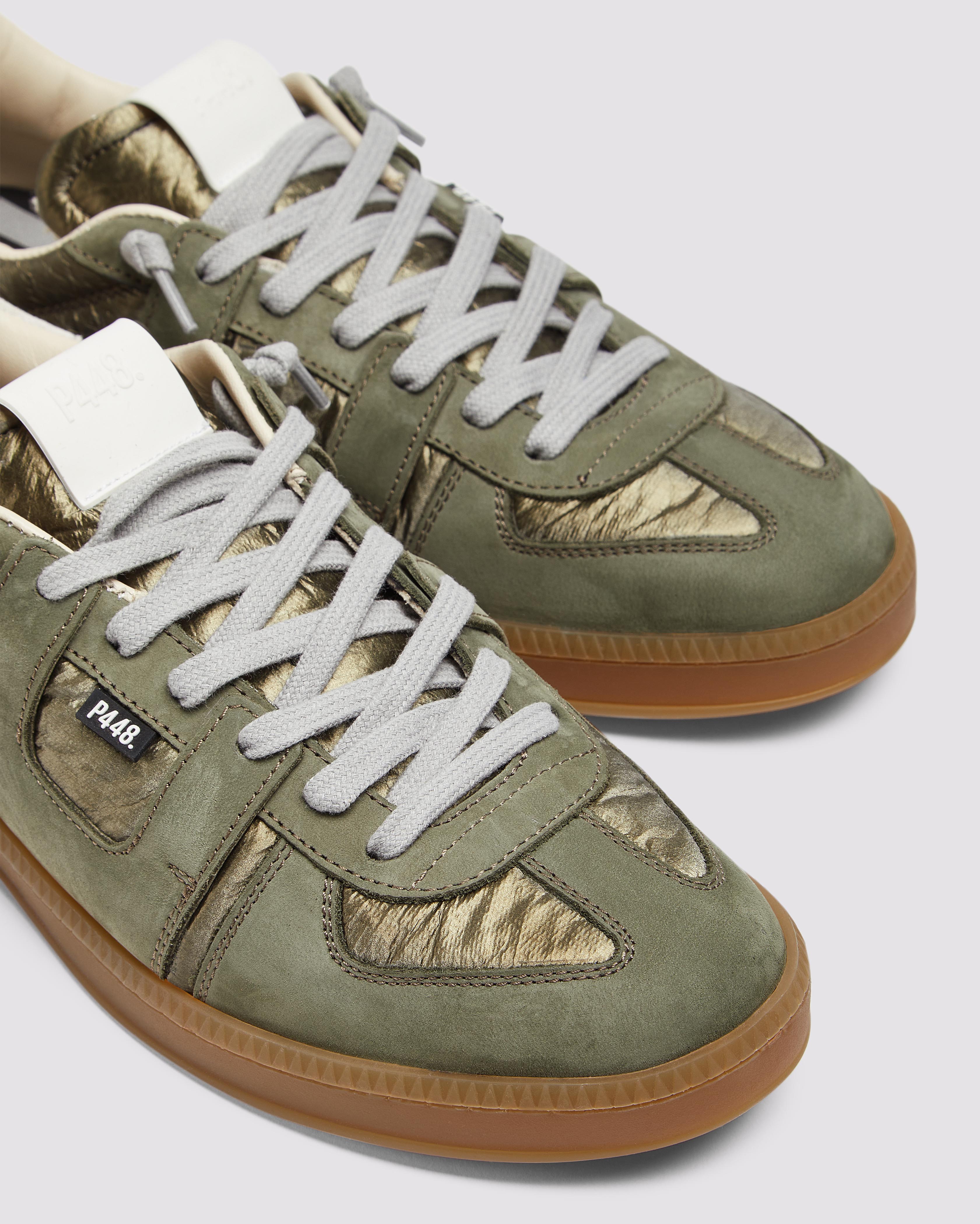 Monza Galaxy/Army - Low-Top Green Iridescent Nylon Sneaker – P448®