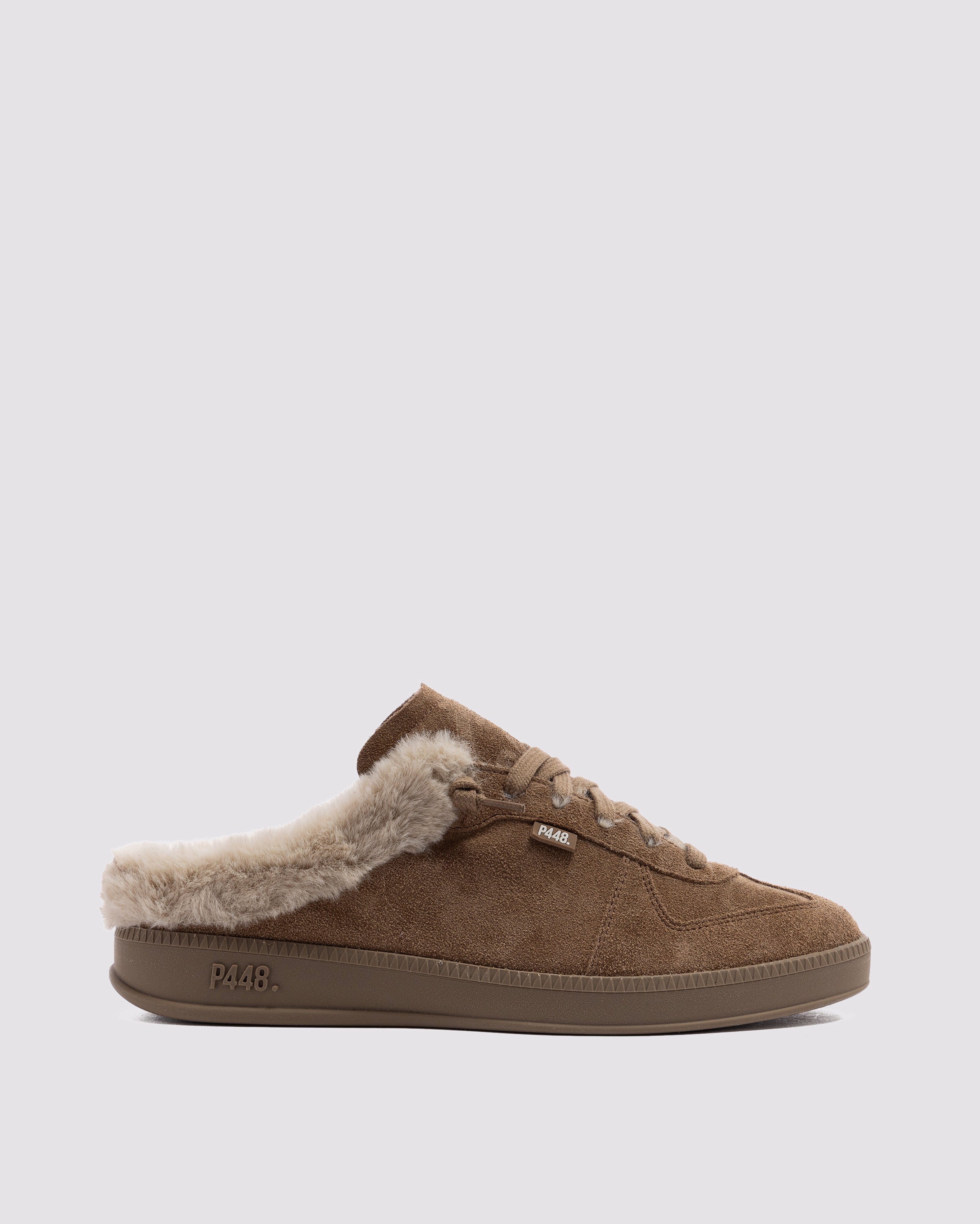 Monaco Saddle - Women's Low-Top Brown Suede Mule Sneaker – P448®
