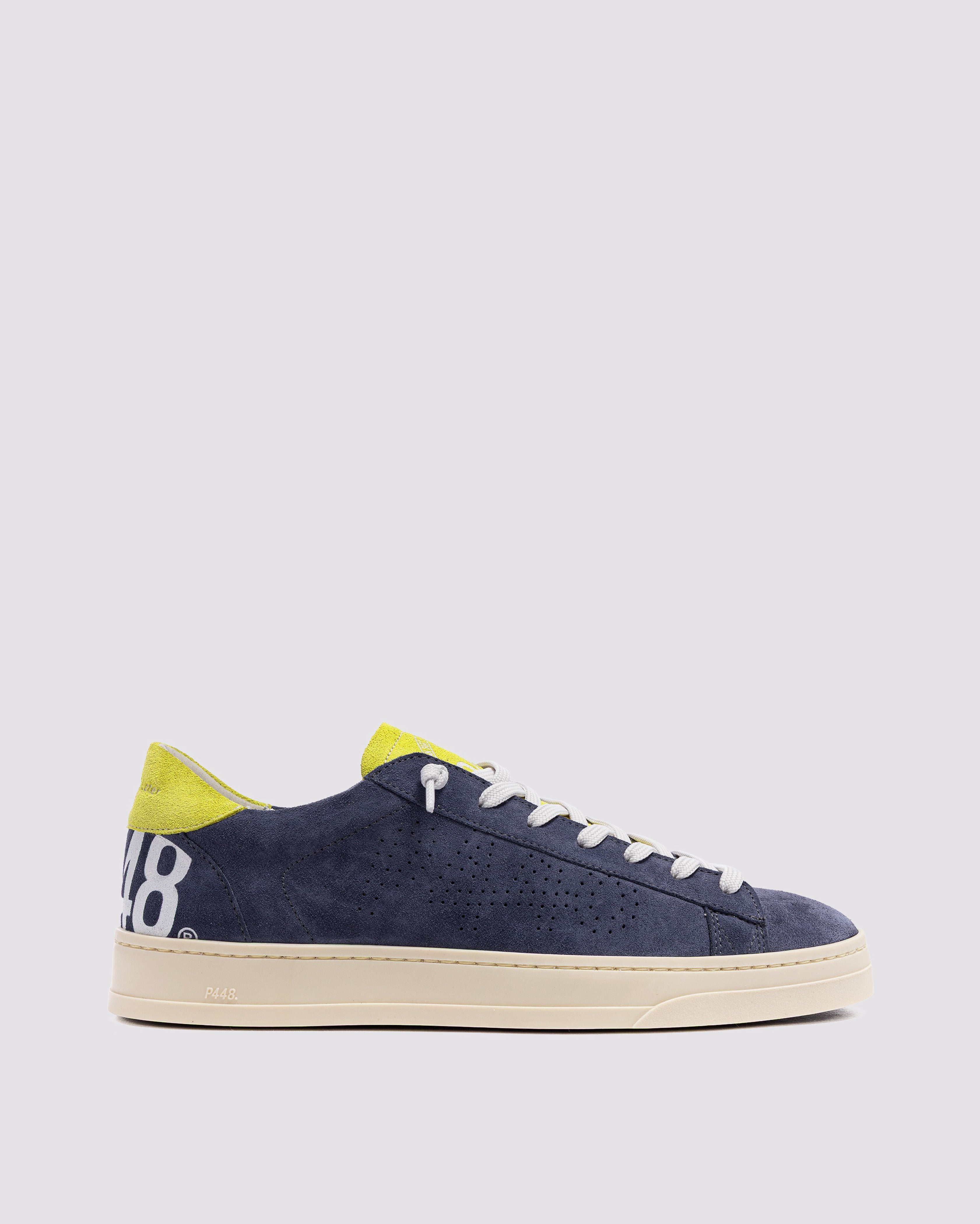 Jack Neon Blue - Men's Low-Top White Leather Sneaker – P448®