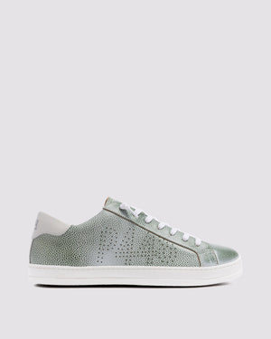 Side angle of green sneakers