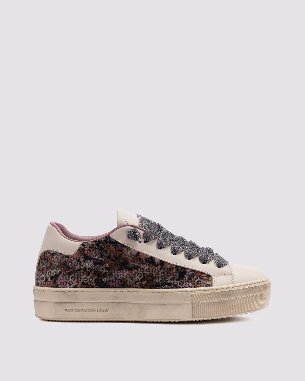 Side angle of multi color sequin platform sneakers