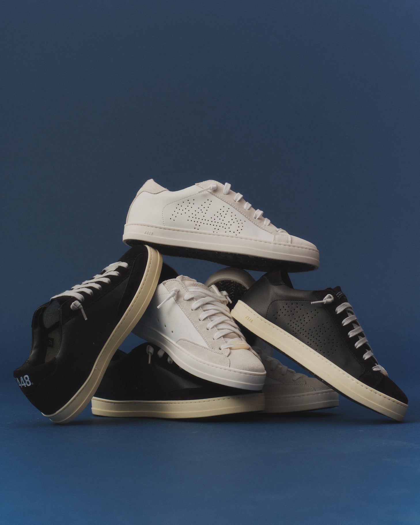 Side angle of recycled white sneakers
